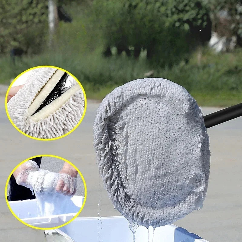 Telescopic Long Handle Car Wash Mop Soft Chenille Hair Cleaning Brush Universal Auto Window Washing Accessories