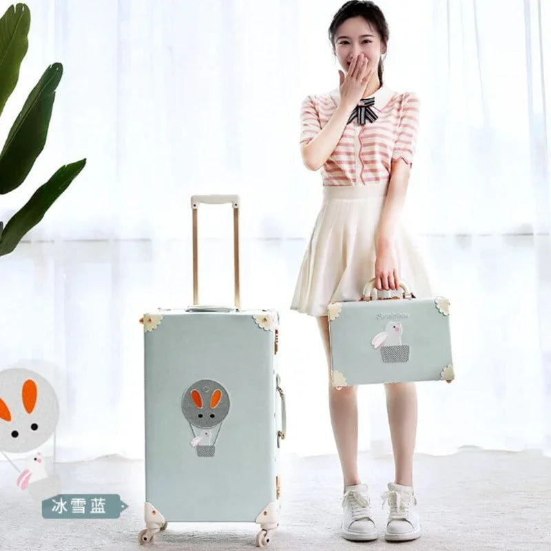 20 "22" 24 "26  Retro Travel Suitcase PU Leather Luggage Set With Wheels Rolling Trolley Case Pink Big Capacity Portable Valise