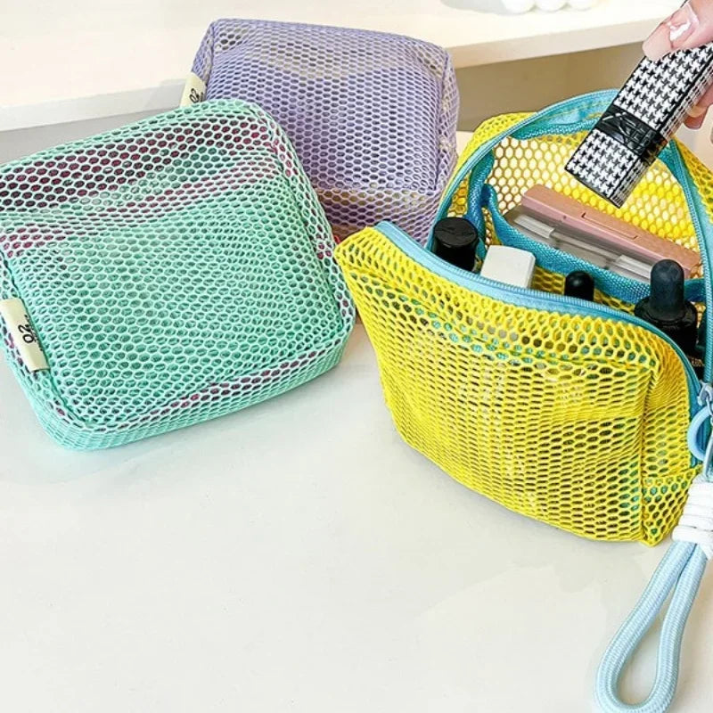 2026 Mini Coin Purse Portable Mesh Makeup Bag Dopamine Mesh Cloth Money Lipstick Eyeshadow Storage Bag for Travelling Shoping