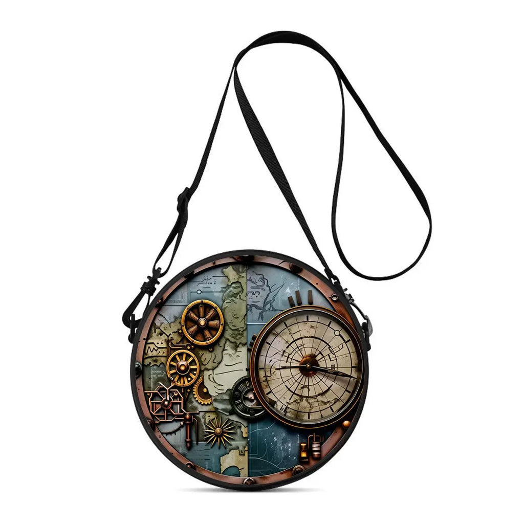 Clock Print Round Shoulder Bag Casual Messenger Bag Daily Adjustable Strap Crossbody Bag for Woman Best Gifts 2D Flat