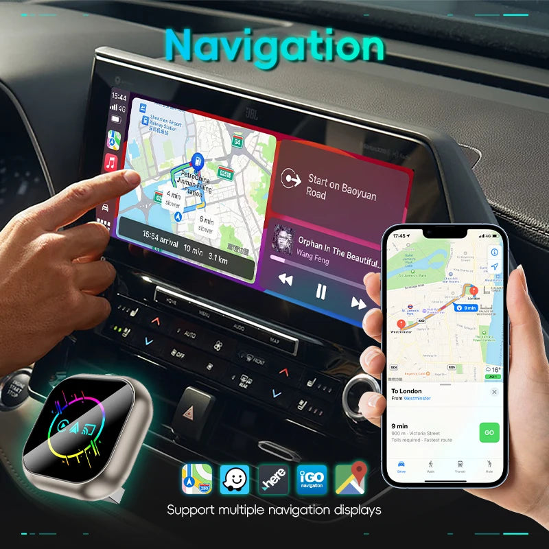 Upgraded Wireless Mirror Connection Adapter, 3-in-1 Car Adapter, Supports 2.4/5GHz WiFi and Wireless 5.0- Compact Car Streaming Device, Compatible with CarPlay and Smartphones, Plug and Play