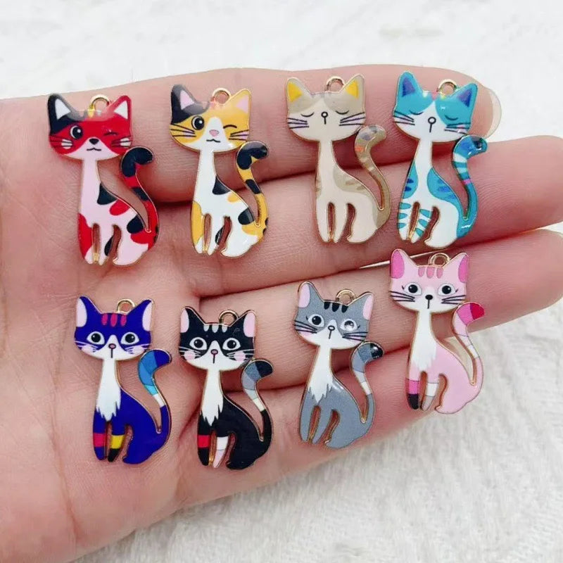 10pcs Cute Alloy Printed Cat Pendant Accessories DIY Keychain Pendant Accessories