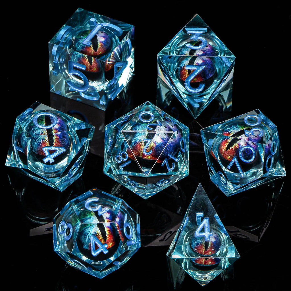 7pcs Dragon Eye D&D Dice Set DND, Sharp Edge Resin Liquid Core Dungeon and Dragon Dice, Role Playing Dice D20 D12 D10 D8 D6 D4