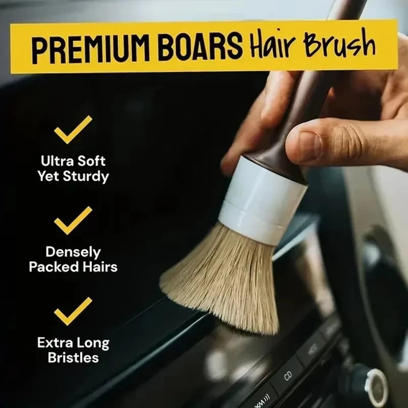 3PCS Car Exterior Interior Detail Brush Boar Hair Bristle Brushes for Car Cleaning Auto Detail Tools Dashboard Cleaning Brush