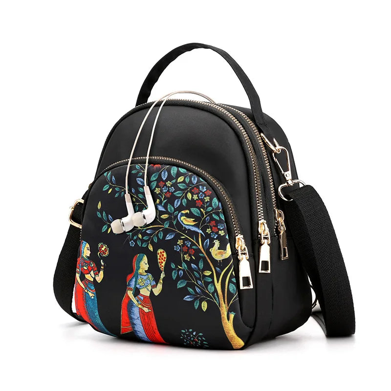 Ladies' fashionable crossbody multi-functional mini backpack with waterproof nylon fabric
