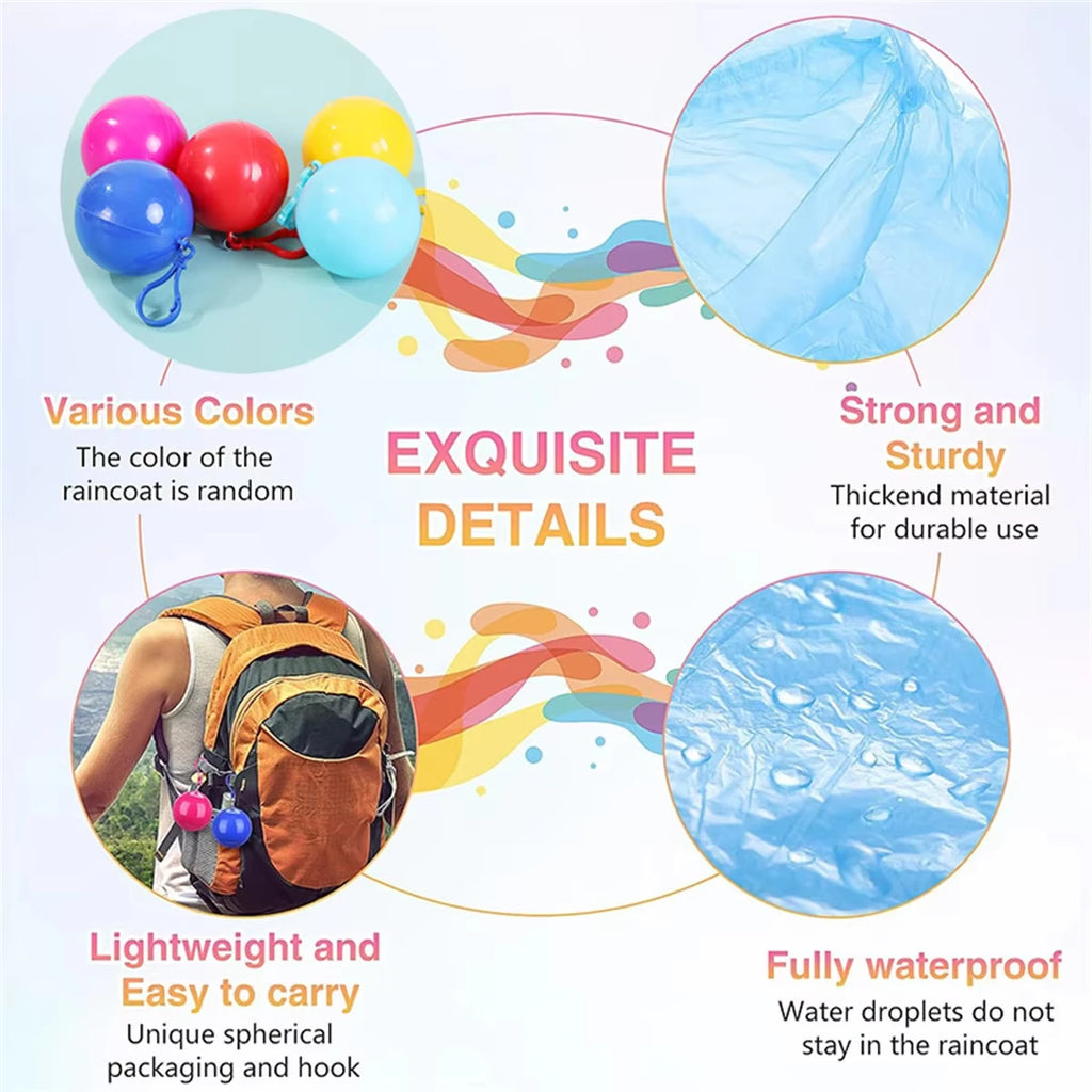 1pcs Mini Portable Raincoats Ball Colorful Disposable Thicken Rain Ponchos Emergency Waterproof Rainwear Cape Keyring Balls