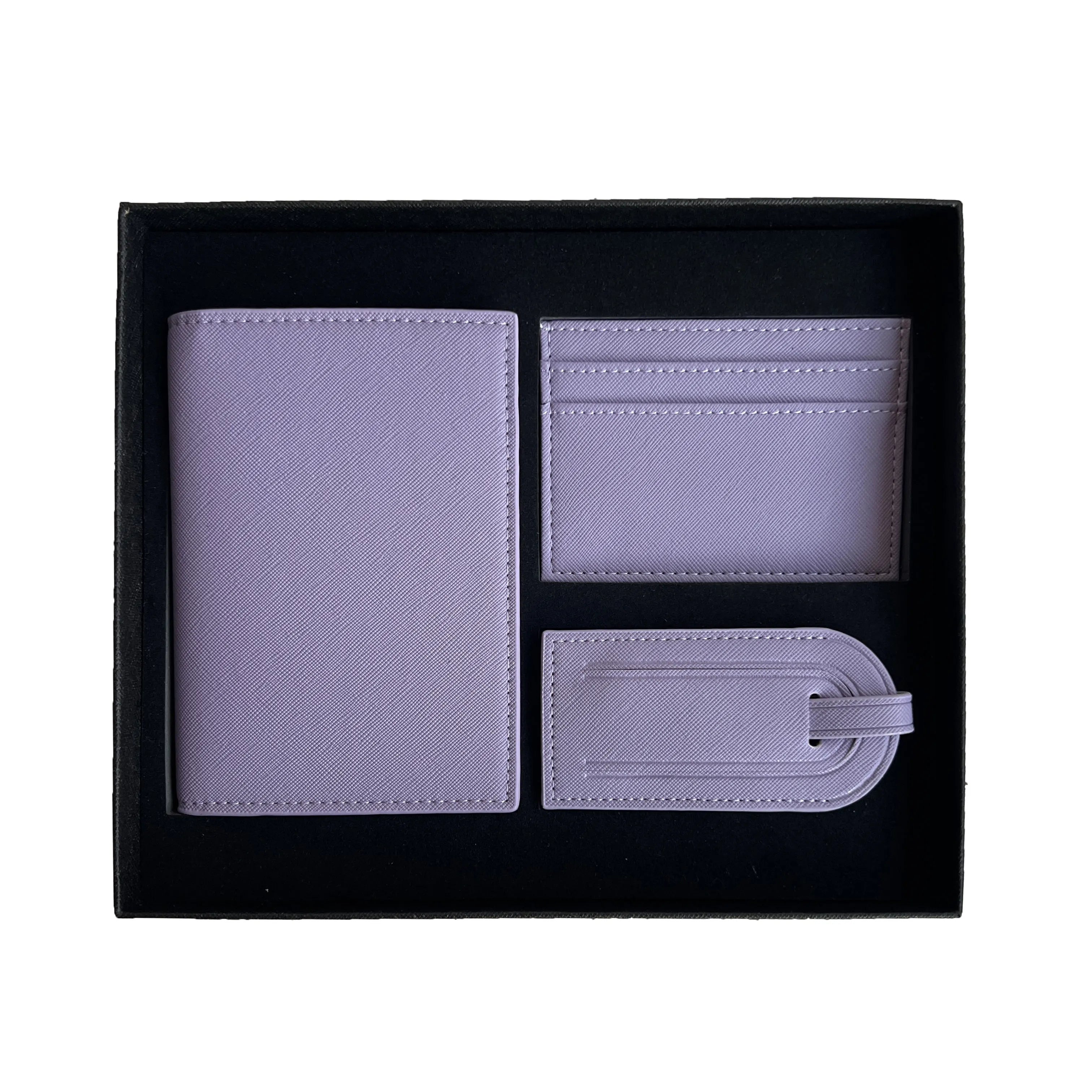 Free Custom Name Initial Gift Box Set Classic Saffiano Pattern Passport Cover  Luggage Tag Cardholder Travel Accessories