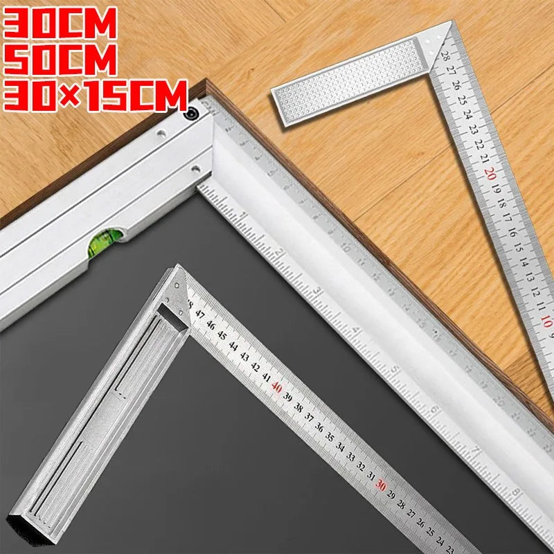 30CM 50CM 30×15CM Aluminum Alloy Square Ruler Stainless Steel L-Shaped Ruler 90 Degree Angle Gauges Woodworking Measuring Tools