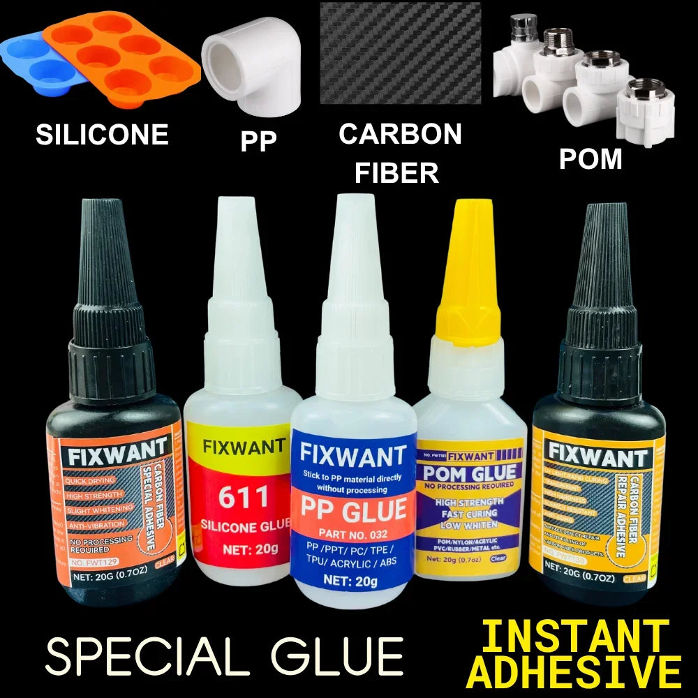 Industrial Special Glue for PP Polypropylene Plastic, Carbon Fiber, Fixes POM Polyoxymethylene, Silicone Fast-Curing Adhesive