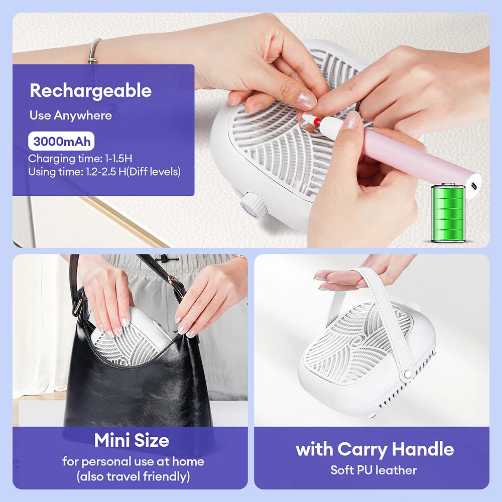 5300RPM Turbine Brushless Nail Dust Vacuum Flat Upright Dual Use Foldable Nail Dust Extractor with Removable Filter Vacuum Fan