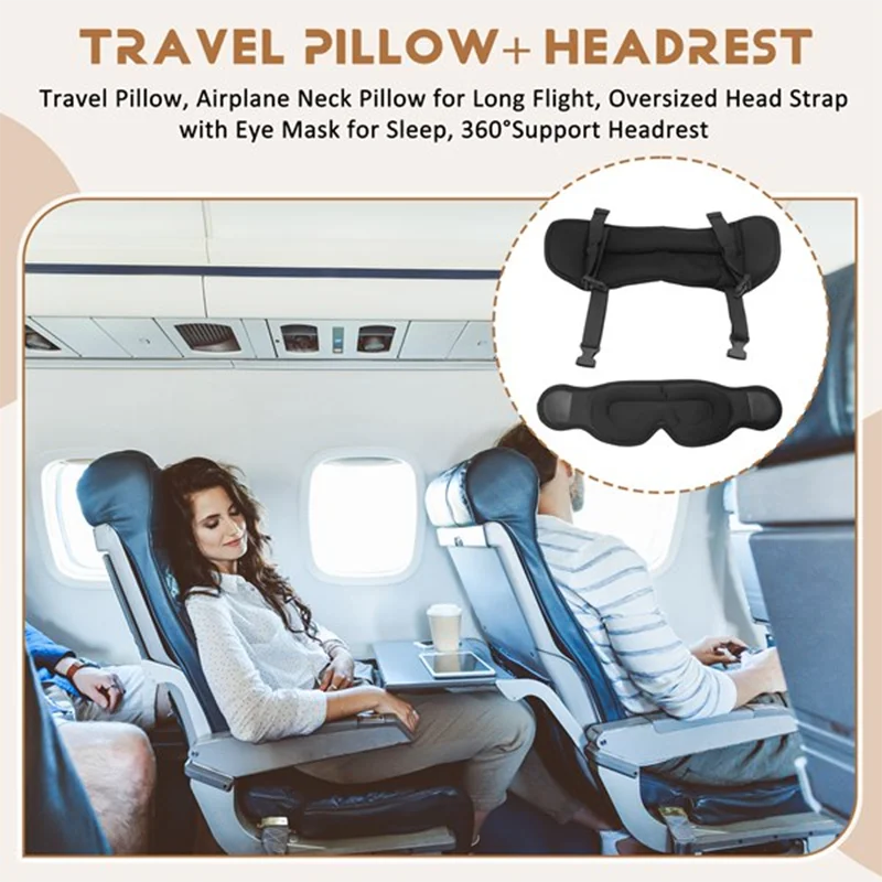 GYTB-For Sleep Travel Pillow, Airplane Neck Support, Oversized Head Strap With Eye Mask For Long Flights, 360° Headrest