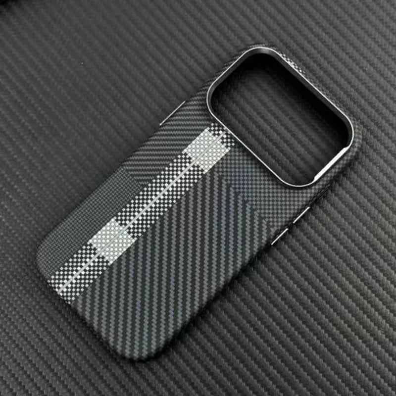 For Magsafe Carbon Fiber Texture Armor Case For iPhone 17 17Pro Max 16 Pro Ultrathin Alloy Lens Wireless Charge Hard Cover Coque