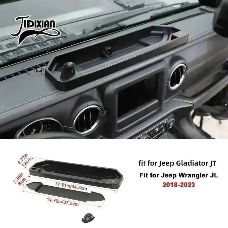 JIDIXIAN for Jeep Wrangler JL 4Xe for Gladiator JT 2018 2019 2020 2021 2022 2023 2024 2025 Dashboard Phone Holder Storage Box