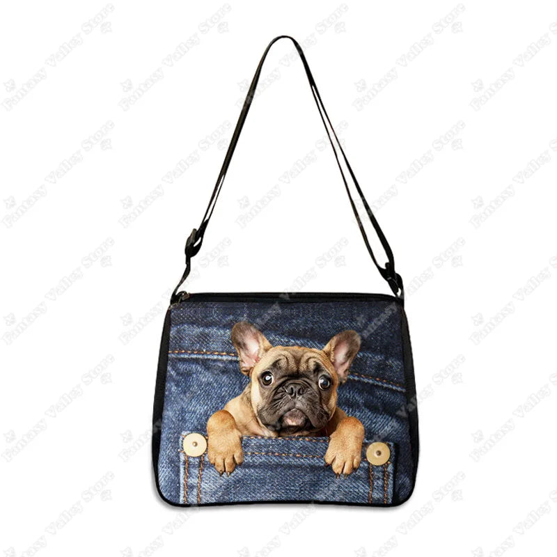 Funny Pocket Dog Shoulder Bags Pocket Pet Beagle Bulldog Dachshund Bichon Women Handbag Portable Storage Bag Messenger Bag Gift