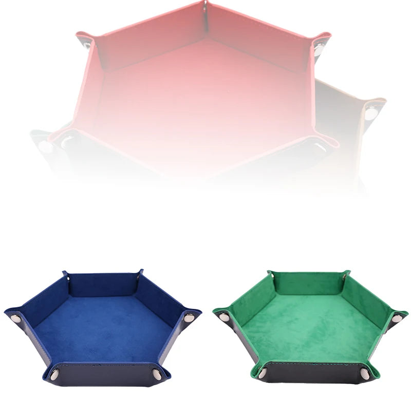 High Quality  Foldable Dice Tray Box PU Leather Folding Hexagon Coin Square Tray Dice Game