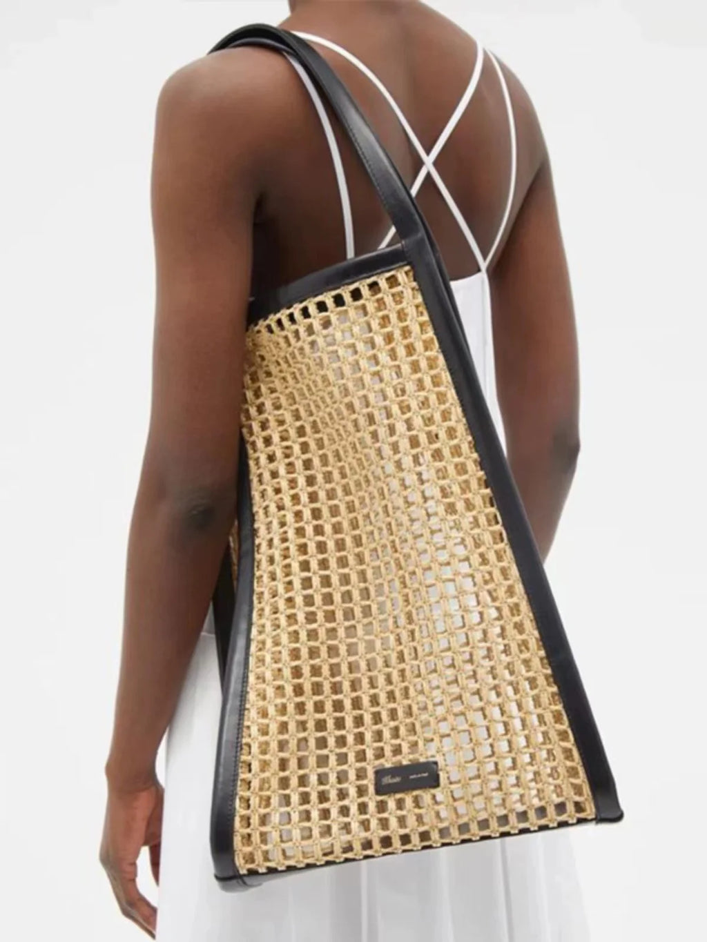 Khaite Laffey Grass Woven Tote Bag Large Capacity Hollow Underarm Beach Vacation Single Shoulder Bag Soft Leather Handbag