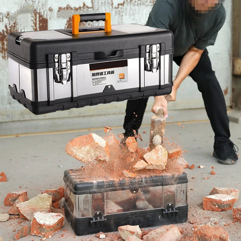 toolbox stainless steel suitcase 14/17/20 inch household portable tool box hardware tool box storage metallic briefcase