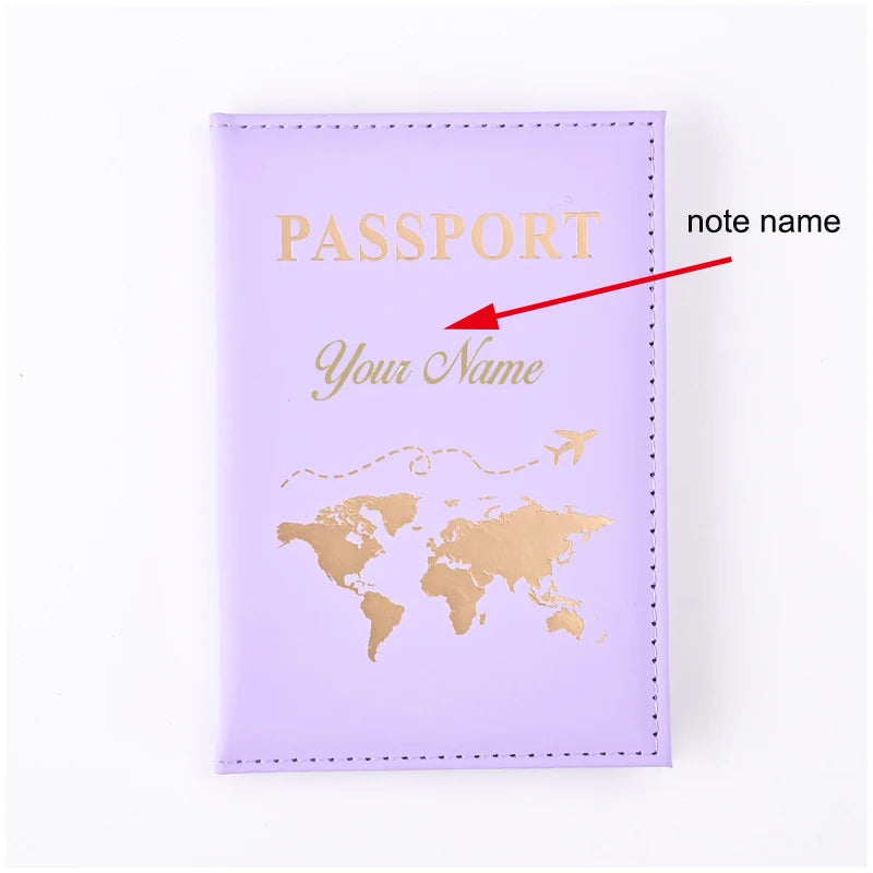 Map Passport Cover Custom Name Passport Holder Travel Wallet Covers for Passports Gold Letters Passeport Personnalisé