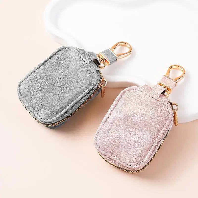 Soft Suede Car Key Holder Case Zippered Design with Durable Metal Carabiner Small Storage Pouch for Keys Earbuds Travel Use