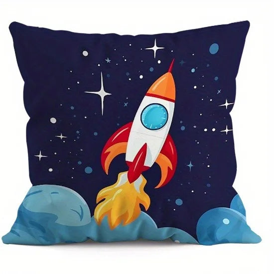 Astronaut & Rocket & Planets Double-sided Printed pillow cover Short plush Suitable living rooms bedrooms throw cushion cover