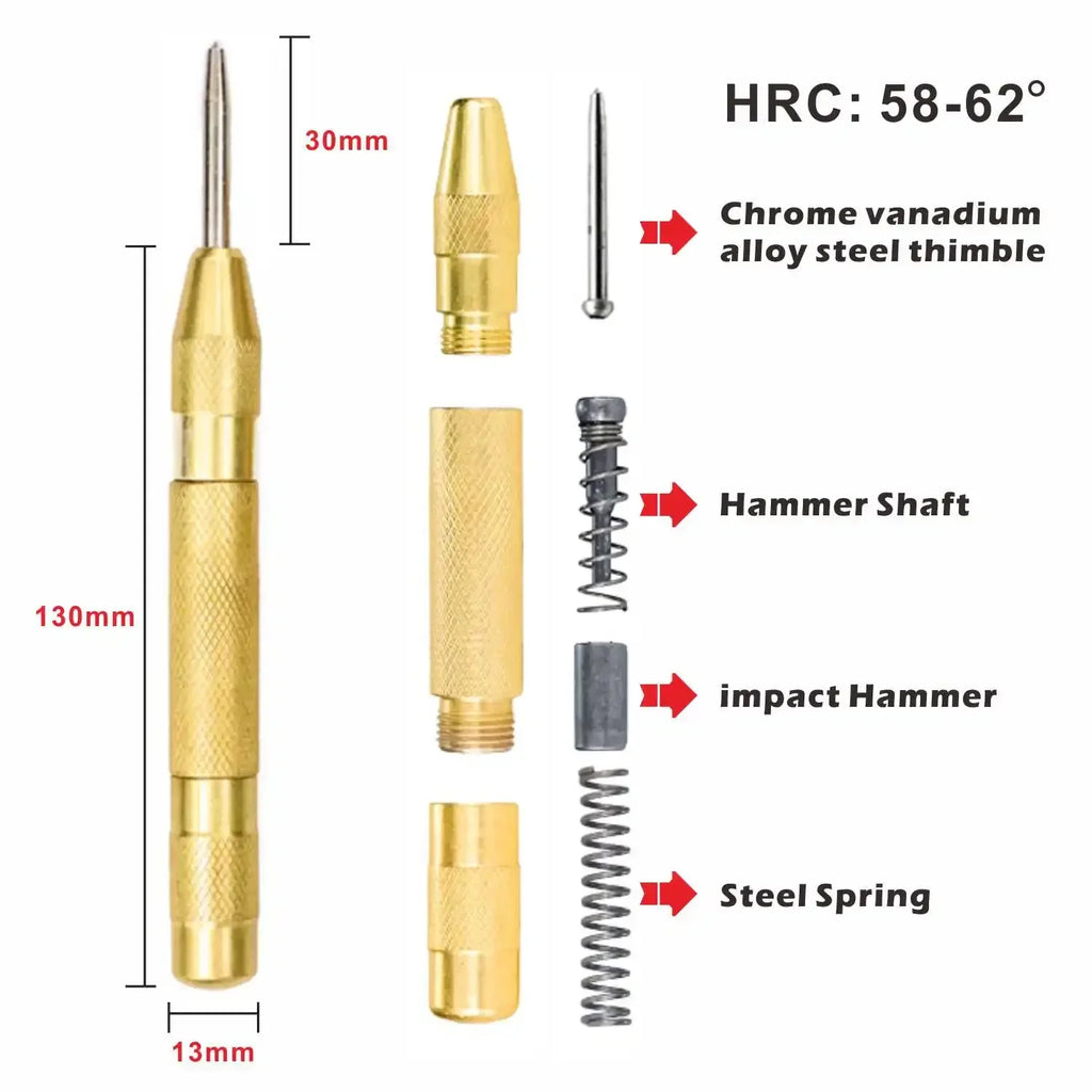Automatic Center Pin Punch Spring Loaded Marking Starting Holes Machinists and Carpenters Wood Press Dent Marker Tool Drill Bit