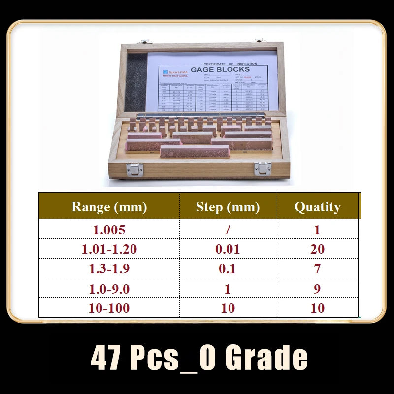 6-47Pcs/Set High Precision HSS Gauge Block Set, Metric/Inch Calibration Block Gage, Grade 0/1 with Certificate, Customizable