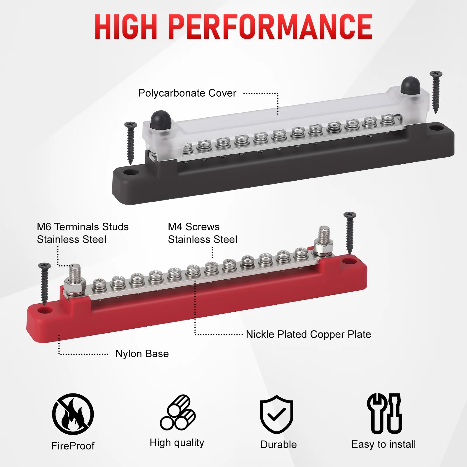 CNSPEED 12 Way Terminal M6 Stud Bus Bar Battery Power Distribution Block 12V Positive Negative BusBar For Truck Boat Car Camper
