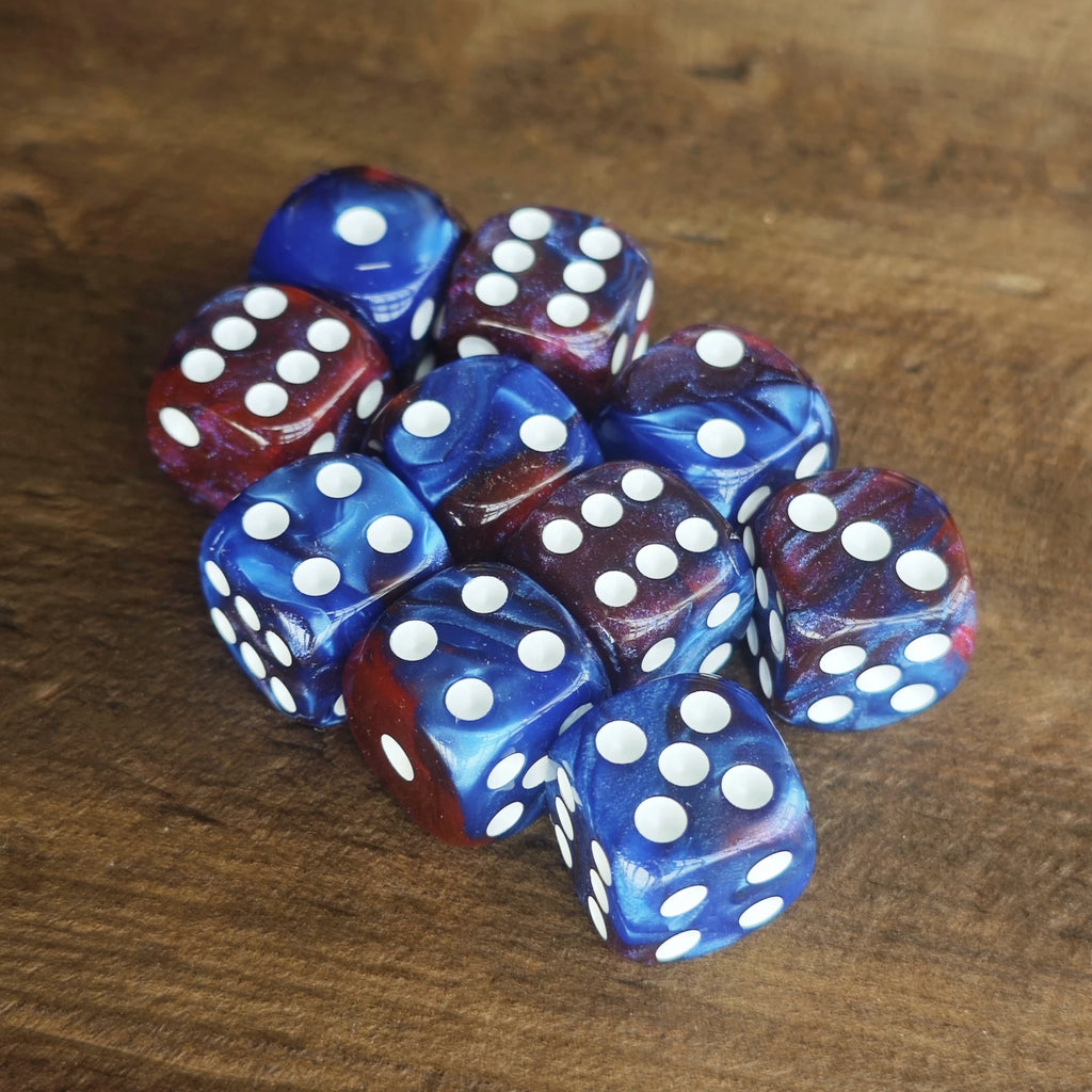 16MM Blue and Red Shiny Starlit Sky D6 Dice Set Warhammers 40K Dungeons and Dragons Board Game