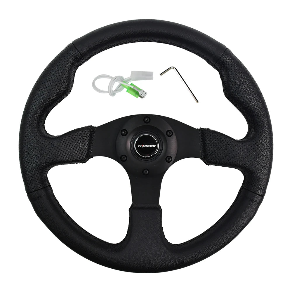 TIYPEOR 330mm PVC Leather Black Classic Steering Wheel 40mm Falt Drift Simulation Steering Wheel for Racing Game