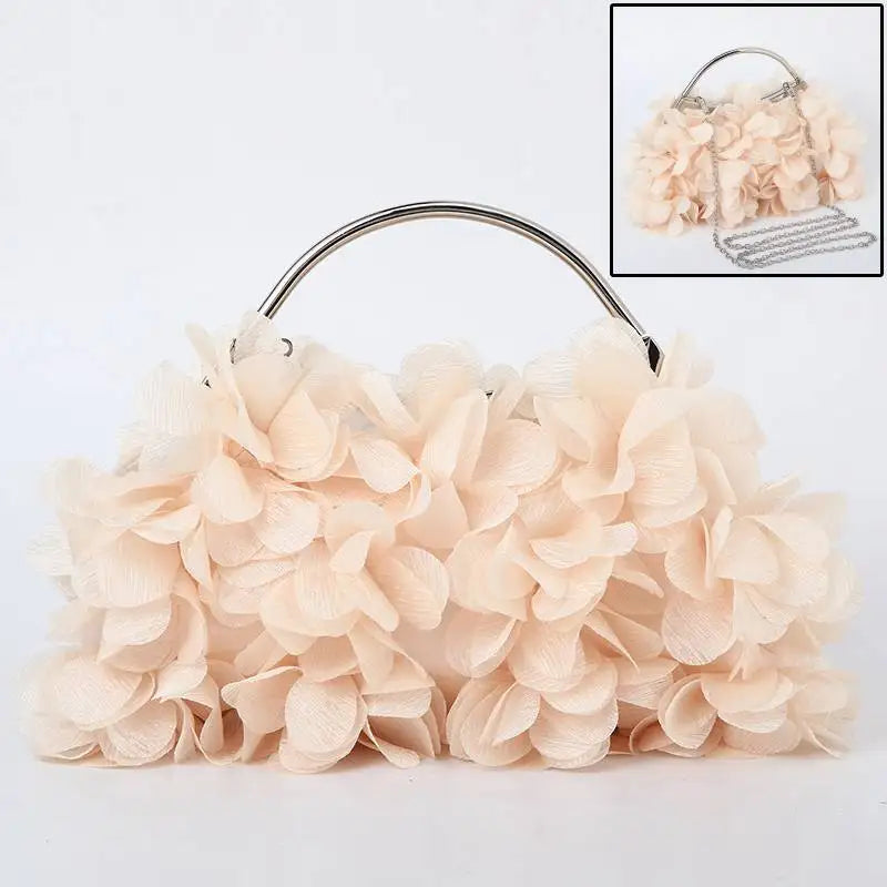 Flower Evening Clutch Purse Sweet Style Floral Wedding Romantic Bridal Handbag Metal Handle Banquet Dinner Dress Bags with Chain