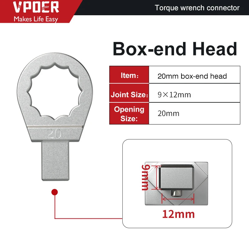 Open Ended Insert Tools 9X12 Torque wrench Head Changeable head Box End Ring Spanner Head Ratchet Insert Tools head