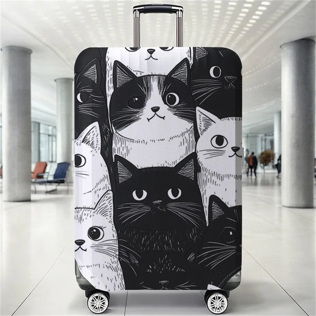 Black and white cat dense pattern luggage protection cover, suitable for 18-32 inch luggage covers, luggage handle gloves, trave