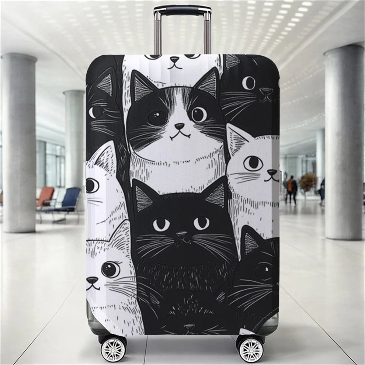 Black and white cat dense pattern luggage protection cover, suitable for 18-32 inch luggage covers, luggage handle gloves, trave
