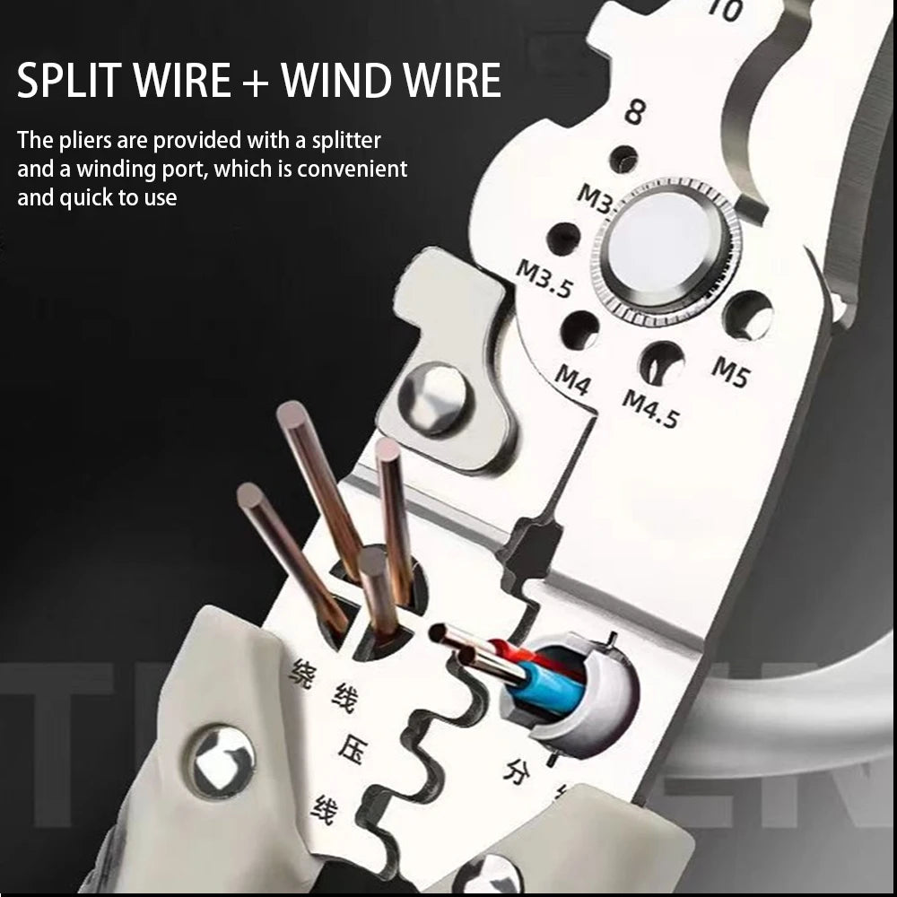 Pintudy 21 in 1 Wire Stripping Pliers Bent Non Slip Handle Electrician Hand Tools Multitool Adjustable Automatic Stripper Tool