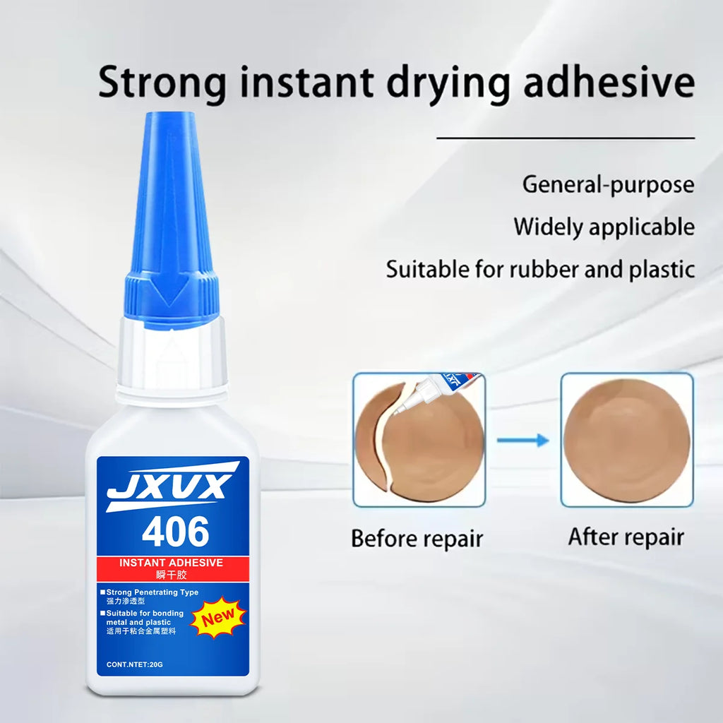 Loolifl 406 Instant Glue, Cyanoacrylate, Super Glue, 5 Seconds Quick Drying, for Metal, Plastic, Rubber, Glass, Toys, Shoes, Paper, Quick Repair, Not Easy to Whiten