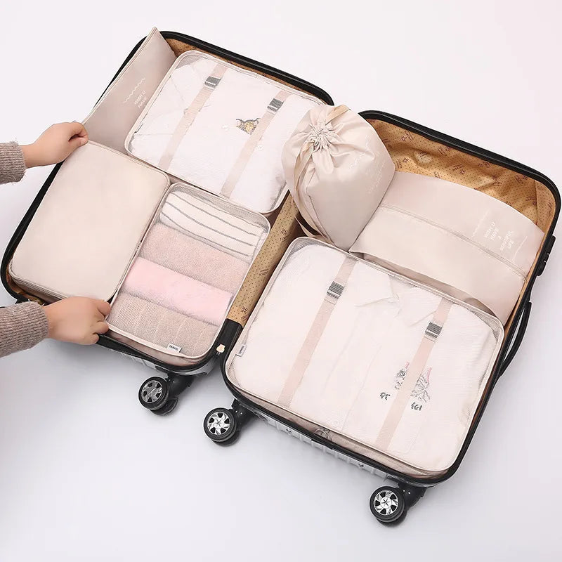 7Pcs/set Travel Luggage Storage Bags Toiletries Shoes Clothing Underwears Sorting Organizer Bag Set