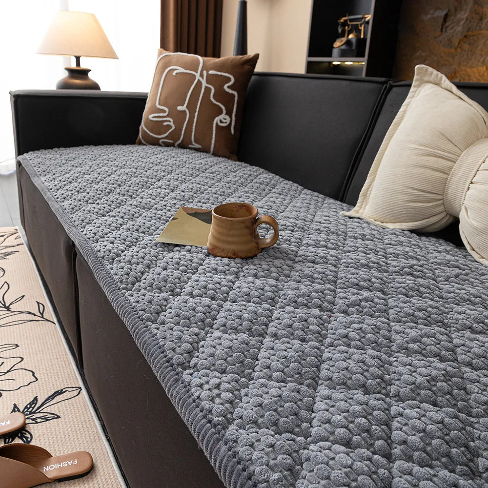 Thickened Corduroy Sofa Cover Non-Slip Quilted Anti-Slip Sofa Mat Couch Seat Cushion Furniture Protector Balcony Bay Window Pad