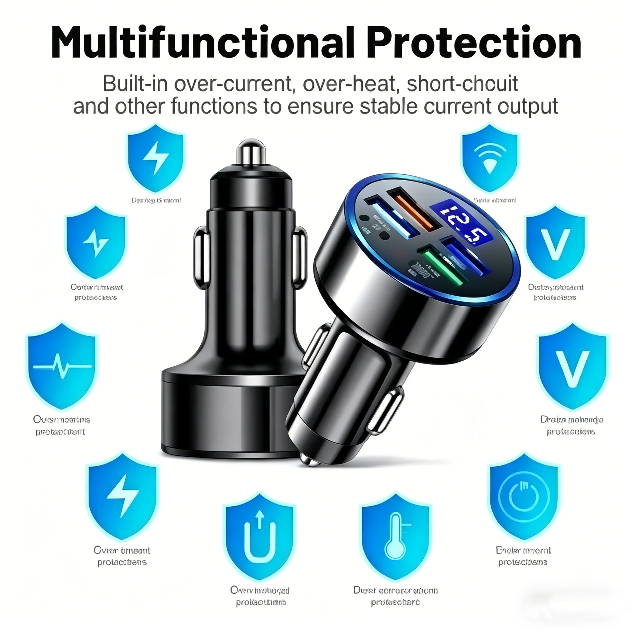 300W PD Car Charger QC3.1 Fast Charge 4USB+2PD ports Car Cigarette Lighter Plug Car Charger Flash Charge with Digital Display