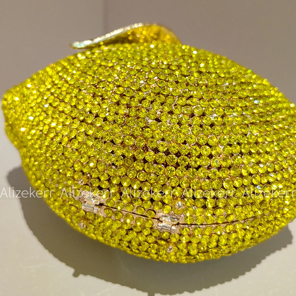 Alizekerr Lemon Shaped Diamond Evening Bags Women Gorgeous Unique Bling Rhinestone Metallic Purses And Handbags Wedding Party