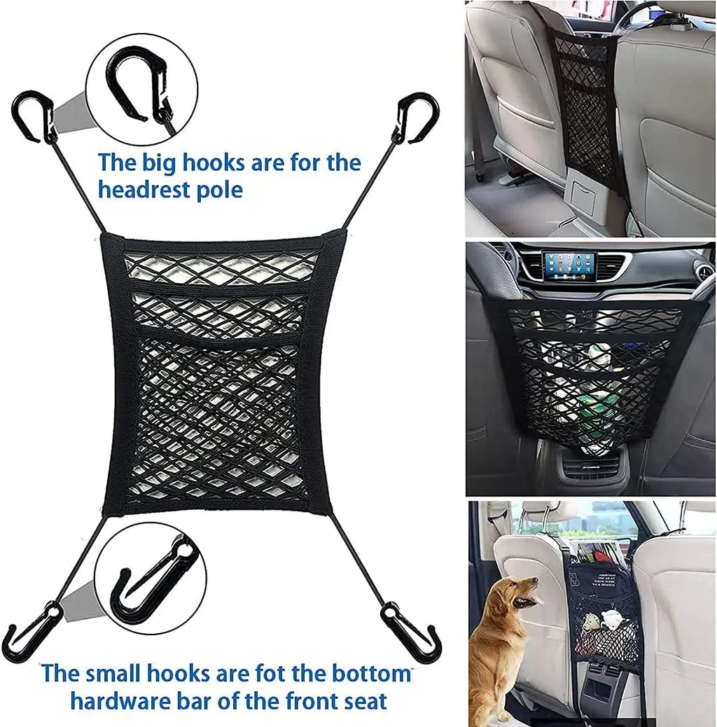 Car Storage Net Bag Between Seats Car Divider Child Safety Net Pet Barrier Elastic Expandable Mesh Bag Car Accessorie Interior