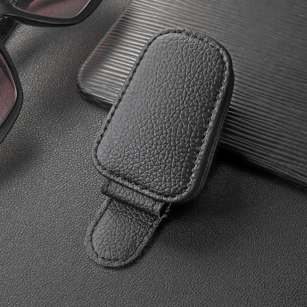 Car Sunglass Holder for Car Visor Sunglasses Clip Magnetic Leather Glasses Eyeglass Holder Truck Car Accessories for Women Men