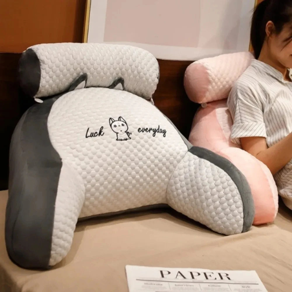 1pc Adjustable Reading Pillow - Ergonomic Back Support Cushion for Bed/Sofa/Floor, Gray Quilted Breathable Design