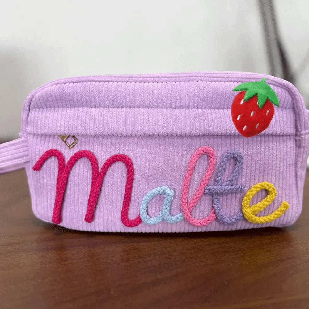1pc Custom Corduroy Makeup Bag: Personalized yarn name bag, stylish and simple mini portable storage bag with large capacity