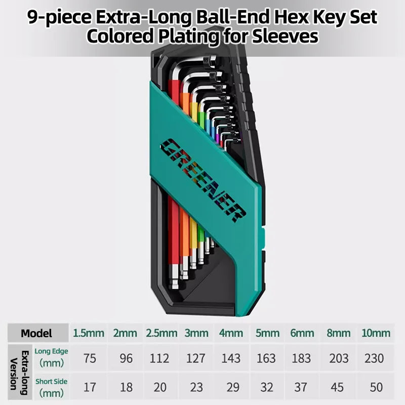 GREENERY Rainbow Hex Key Allen Wrench Set High-strength Extended Universal Wrench L Wrench Metric Hex Key for Allen Screws