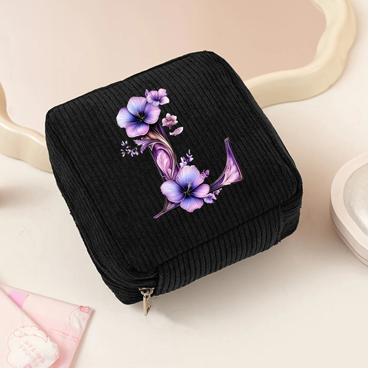 New Fashionable Purple Letter-Patterned Sanitary Napkin Storage Bag, Multifunctional Portable Travel and Daily Storage Bag, Ideal Gift Choice for Girls