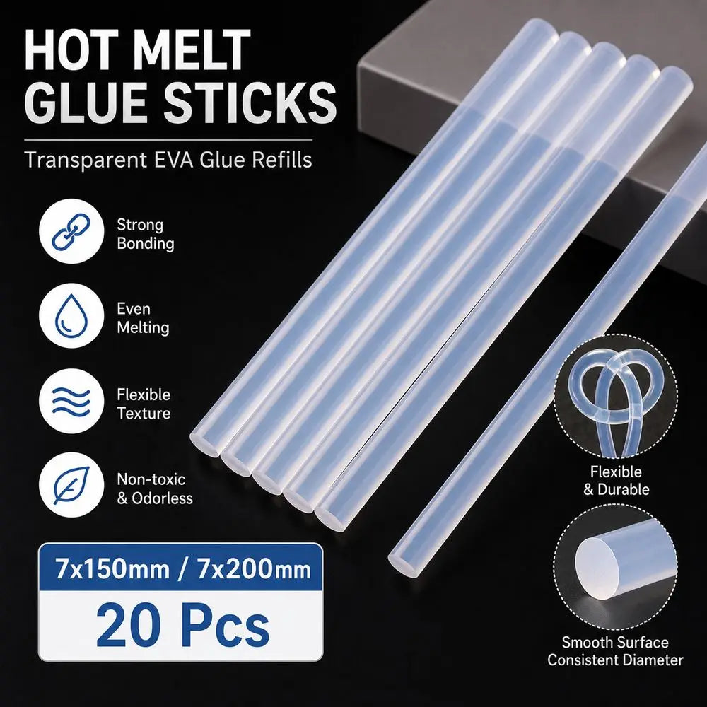 20Pcs Durable Transparent Hot Melt Glue Sticks Strong Adhesion Flexible EVA Glue Sticks EVA Adhesive Glue Rods Craft Supplies