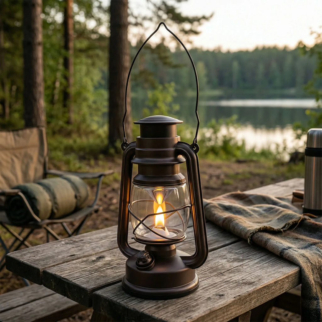 LED Vintage Camping Lantern Battery Powered Retro Camping Light Waterproof Hanging LED Tent Lamp for Outdoor Hiking Fishing