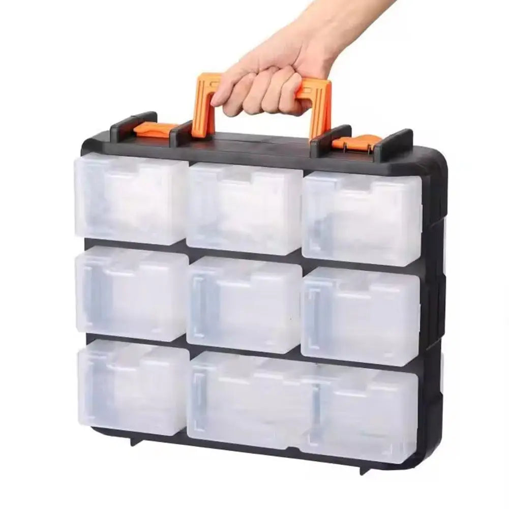1pc Handheld Double-sided Tool Box Parts Storage Box Parts Manager with Detachable Divider Hinge Cover for Parts Storage