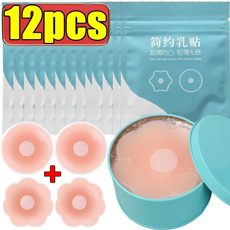 2/12pcs Women's Invisible Breast Lift Up Tape Overlays on Bra Nipple Stickers Chest Stickers Adhesive Nipple Covers Accessories