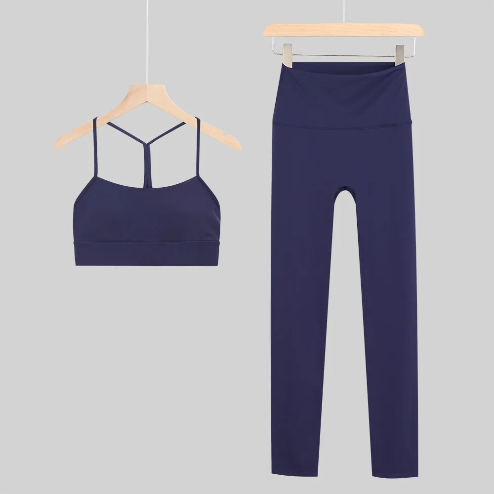 New Yoga Women Vest Gym Top Y-shape Bra Set Comfortable Running Fitness Cropped Pants Sportswear